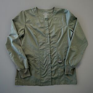 Cherokee Workwear Scrubs Snap Front Jacket Olive Green Size Small Nurse Medical